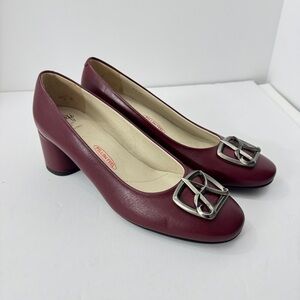 Amalfi by Rangoni Women Leather Block Heel Pumps Size 7 Burgundy Casul Comfy